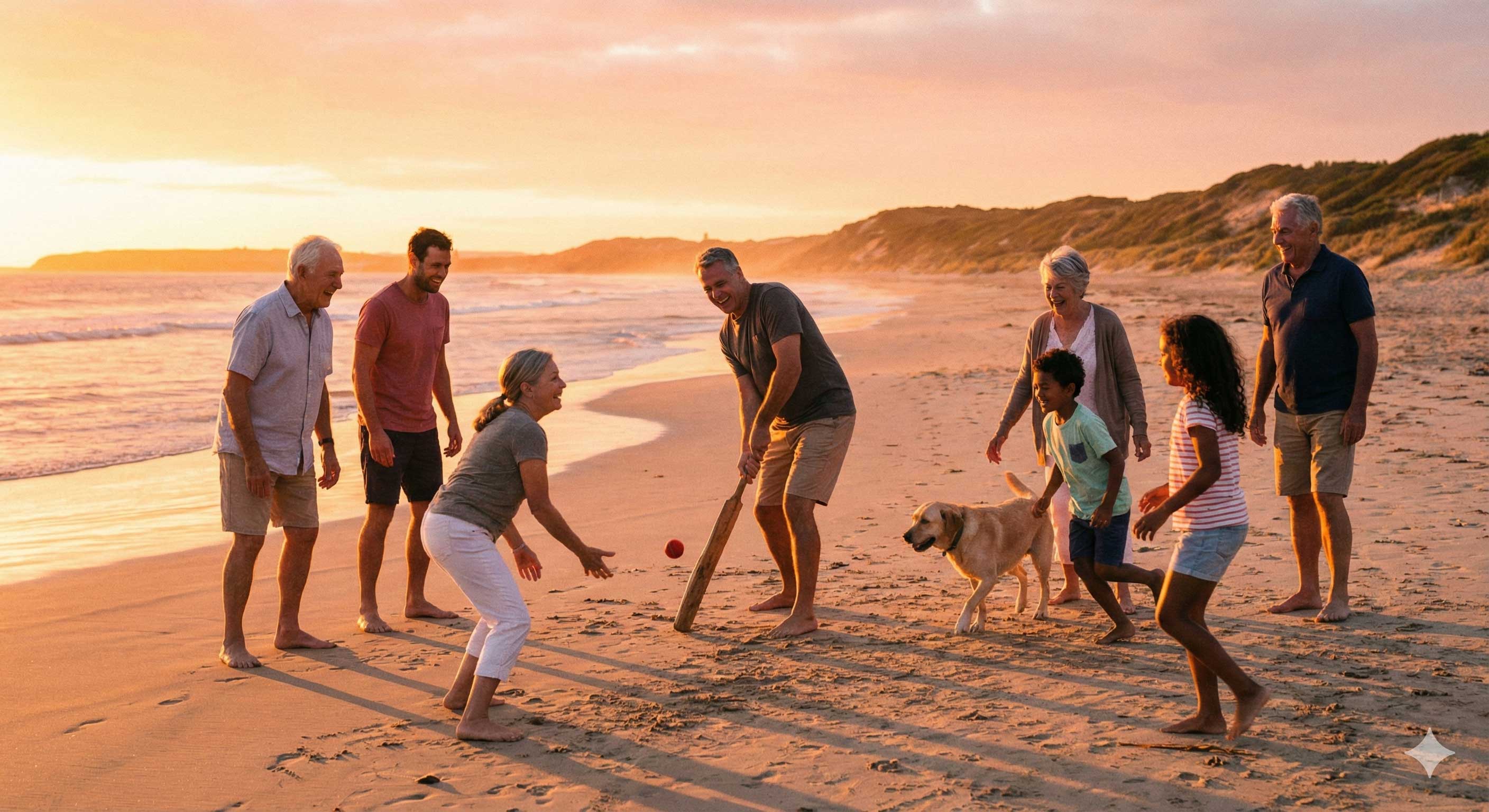 Family playing cricket